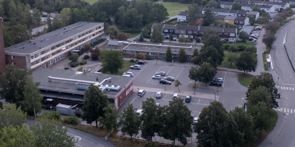 Flygfoto över Rudboda centrum.