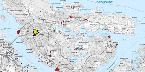 Nedtonad karta över Lidingö