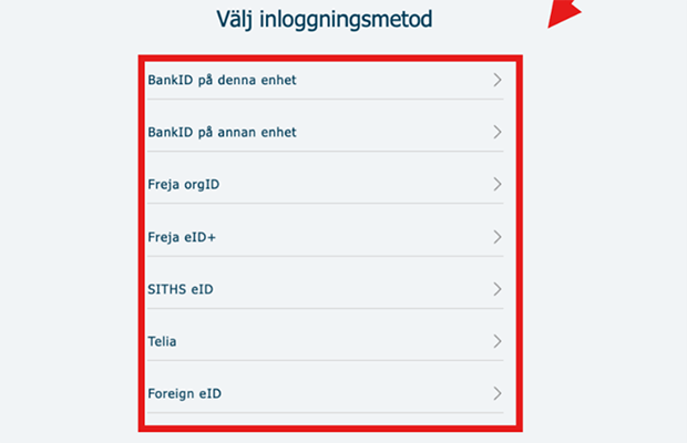 Steg
3. Välj någon av de inloggningsmetoder som finns tillgängliga exempelvis mobilt bank-id.