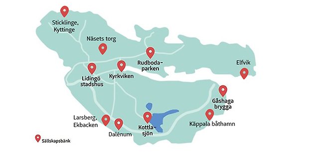 Sällskapsbänkarna är placerade över hela ön.