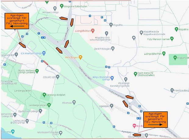 Följ hänvisningarna för omledning av trafiken.