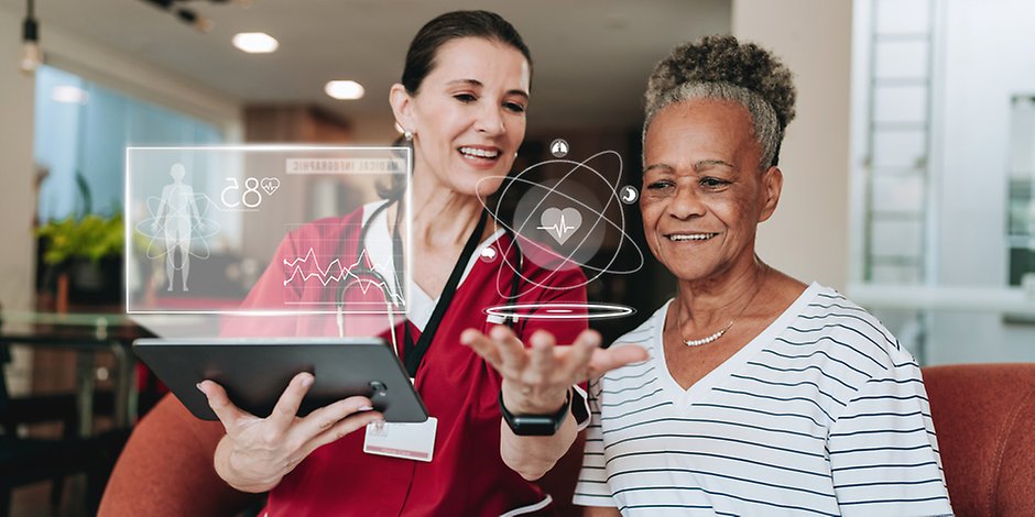 Ett scenario över framtidens omsorg visas.