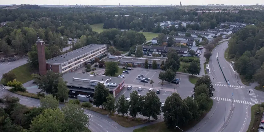 Flygfoto över Rudboda centrum.