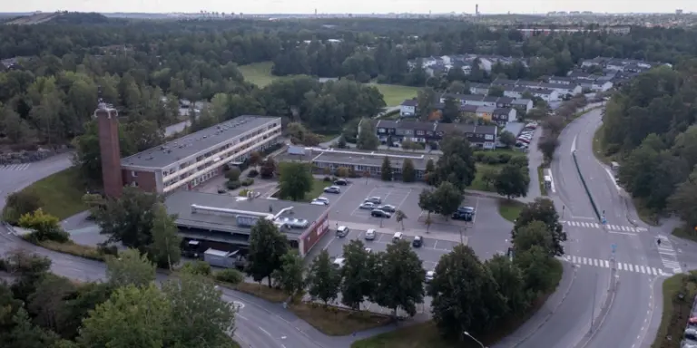 Flygfoto över Rudboda centrum.