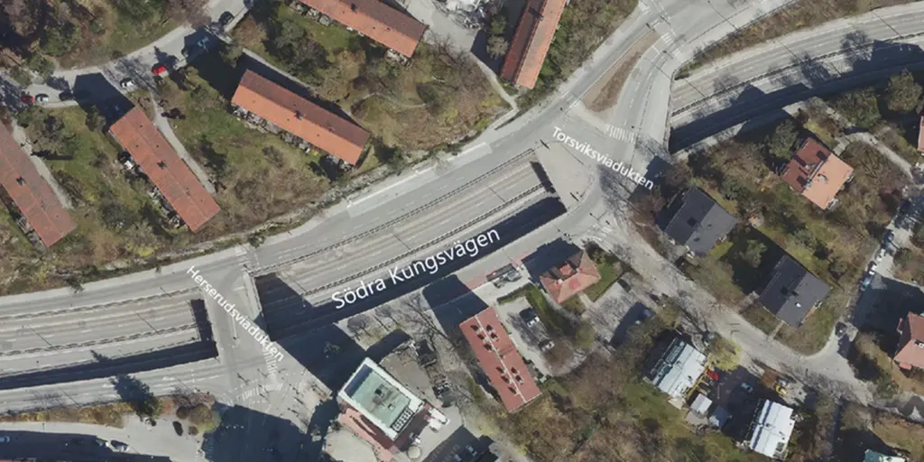 Drönarbild på Södra Kungsvägen vid Torsvik