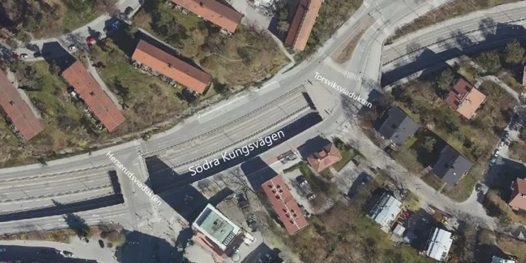 Drönarbild på Södra Kungsvägen vid Torsvik