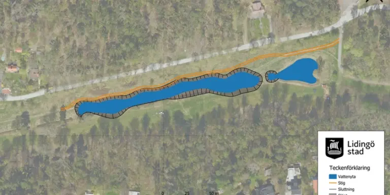 En kartbild över Tyktorspdammen och dess omgivningar