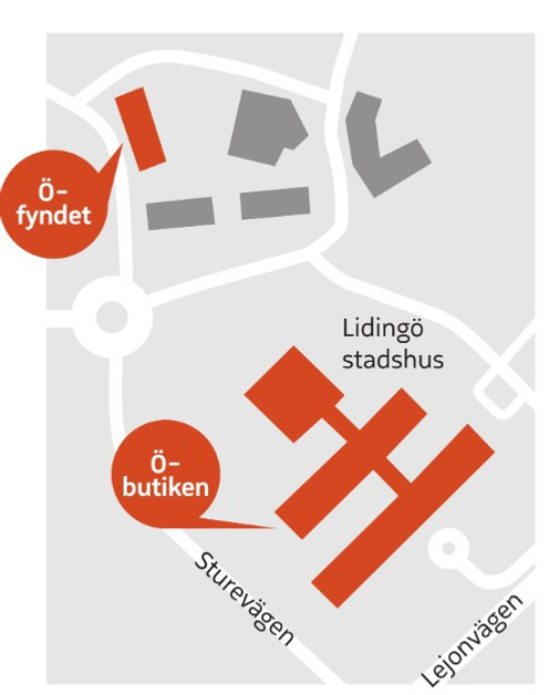 Kartbild som visar var Ö-butiken och Ö-fyndet ligger. 