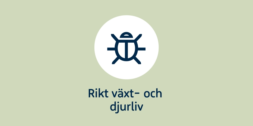 Symbol med skalbagge och texten rikt växt- och djurliv.